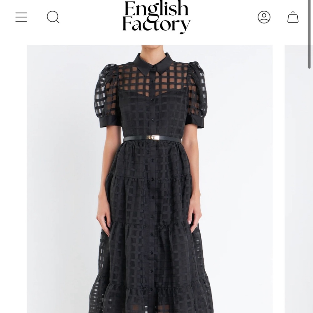 English Factory GRIDDED ORGANZA TIERED MAXI DRESS
